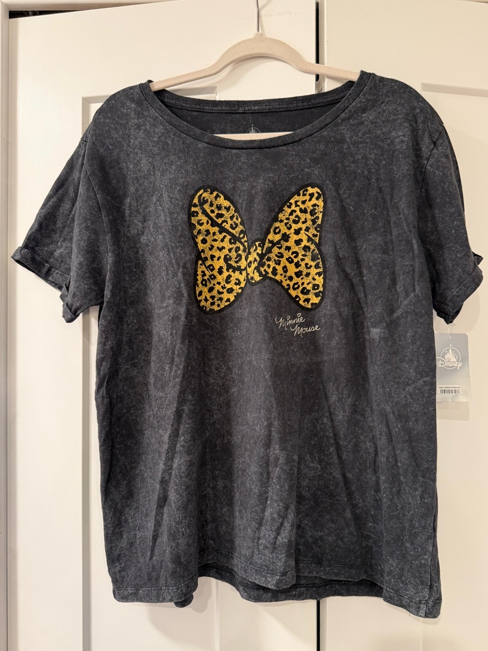 Disney Black Short-Sleeve Tee with Leopard Minnie Bow